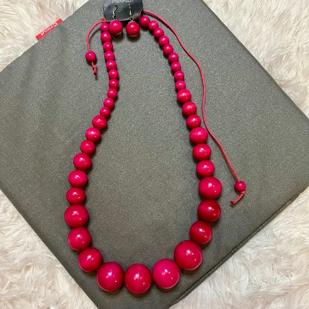NEW Paparazzi Pink Beaded Necklace and Earring Set